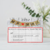3x5 R.S.V.P. Reply Card Burlap Mr. und Mrs. Banner RSVP Karte (Stehend Vorderseite)