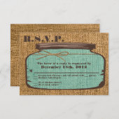 3x5 R.S.V.P. Reply Card Mason Jar Burlap Country RSVP Karte (Vorne/Hinten)