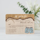 3x5 R.S.V.P. Reply Card Mason Jar Burlap Country RSVP Karte (Stehend Vorderseite)