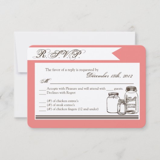 3x5 R.S.V.P. Reply Card Mason Jar Land Rustikal RSVP Karte (Vorderseite)