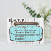 3x5 R.S.V.P. Reply Card Mason Jar Wood Country RSVP Karte (Stehend Vorderseite)