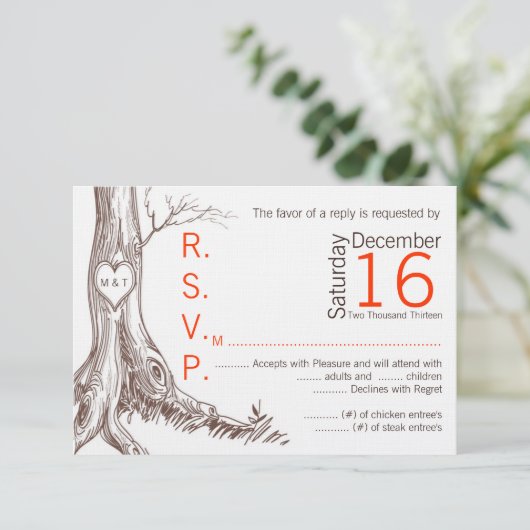 3x5 R.S.V. Reply Card Fall Tree Ursprünglich Carve RSVP Karte (Stehend Vorderseite)