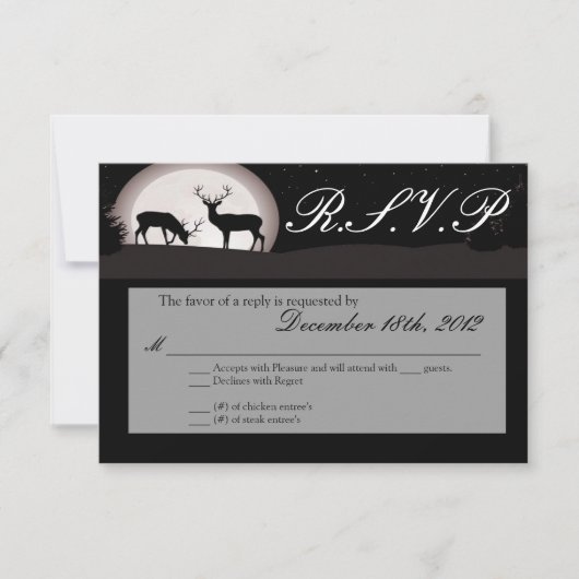 3x5 R.S.V. Reply Card Jäger Moon Deer Buck Doe RSVP Karte (Vorderseite)