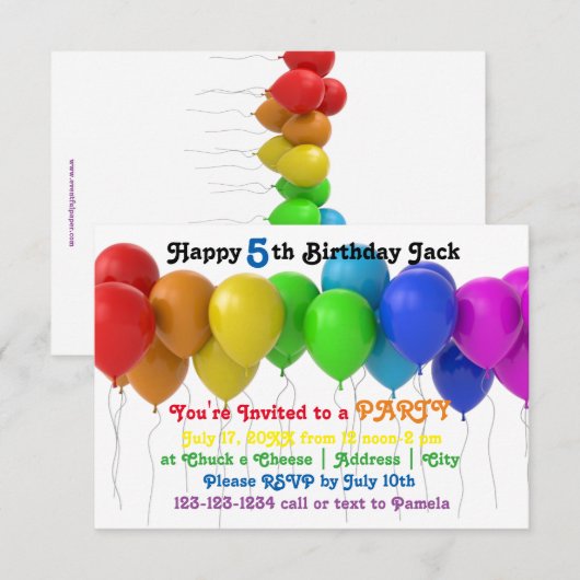 3x5 Regenbogenballons Einladung zum Geburtstag (Vorne/Hinten)