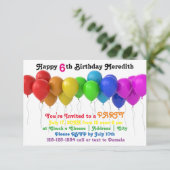 3x5 Regenbogenballons Einladung zum Geburtstag (Stehend Vorderseite)