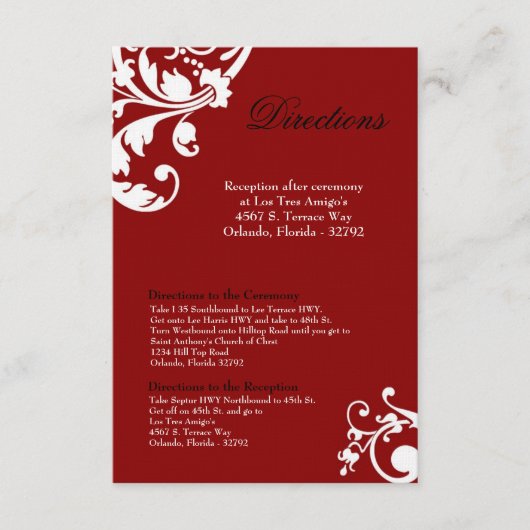 3x5 Richtungen Karte Crimson Red Floral Filigree (Vorderseite)