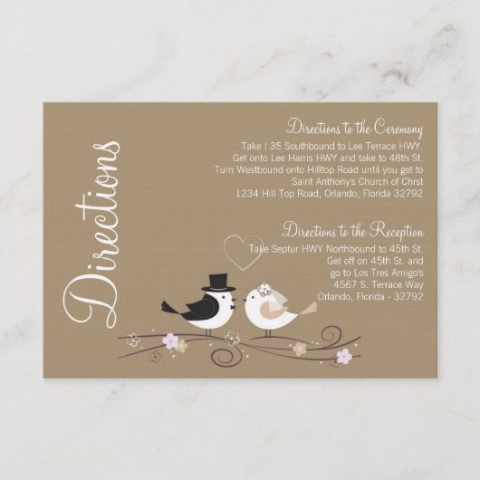 3x5 Wegweiser-Karte Hochzeit Birds Bride Groom Lie Begleitkarte (Vorderseite)