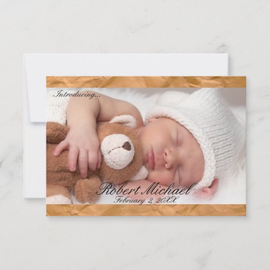 3x5Beautiful Brown Rustic Newborn Boy Ankündigung (Vorderseite)