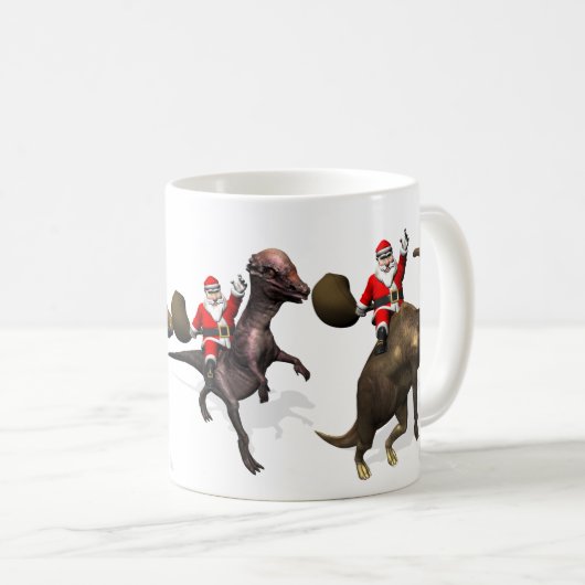 3x Santa Claus reiten auf Dinosauriern Kaffeetasse (VorderseiteRechts)