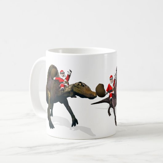 3x Santa Claus reiten auf Dinosauriern Kaffeetasse (Vorderseite Links)