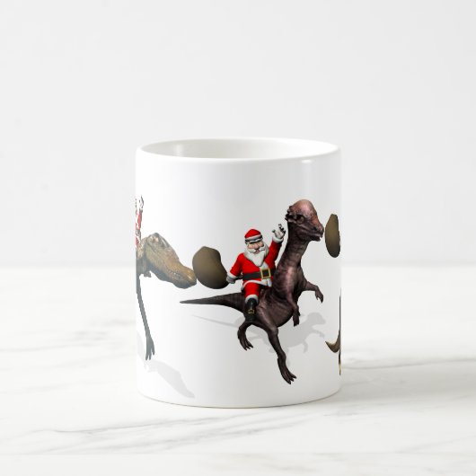 3x Santa Claus reiten auf Dinosauriern Kaffeetasse (Mittel)