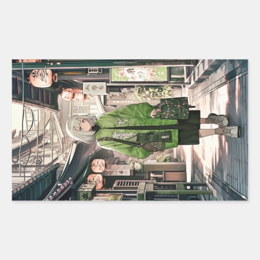 【4枚セット】Green JK シール|寿司娘 GenerativeAI Rechteckiger Aufkleber (Vorderseite)