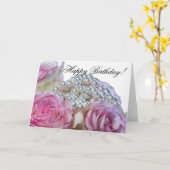 4008-White & Pink Rose Geburtstagskarte Karte (Gelbe Blume)