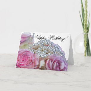 4008-White & Pink Rose Geburtstagskarte Karte