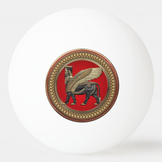 [400] Assyrian Winged Bull: Gold and Black Lamassu Tischtennisball (Vorderseite)