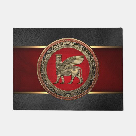 [400] Assyrian Winged Bull - Gold Lamassu Fußmatte (Vorderseite)