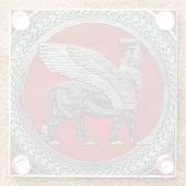 [400] Assyrian Winged Bull: Silver & Black Lamassu Glasuntersetzer (Rückseite)
