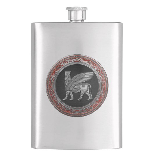 [400] Assyrian Winged Bull - Silver Lamassu Flachmann (Vorderseite)