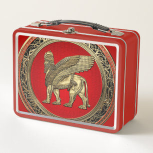 [400] Assyrian Winged Lion - Gold Lamassu Metall Brotdose