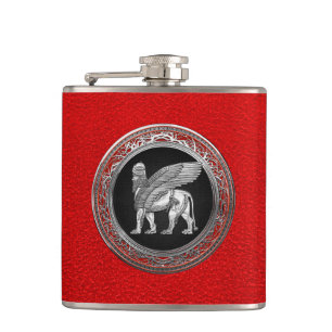 [400] Assyrian Winged Lion - Silver Lamassu Flachmann