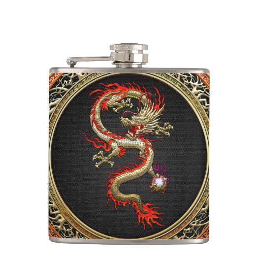 [400] Goldener chinesischer Drache Fucanglong Flachmann (Vorderseite)