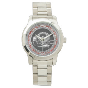 [400] Heiliger silberner Skorpion auf Schwarzem Armbanduhr