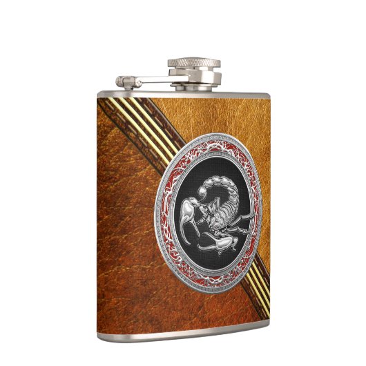 [400] Heiliger Silberskorpion auf Schwarz Flachmann (Rechts)