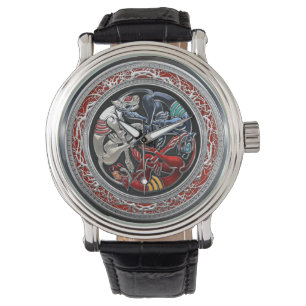 [400] Keltische Schätze - drei Hunde auf Silber Armbanduhr