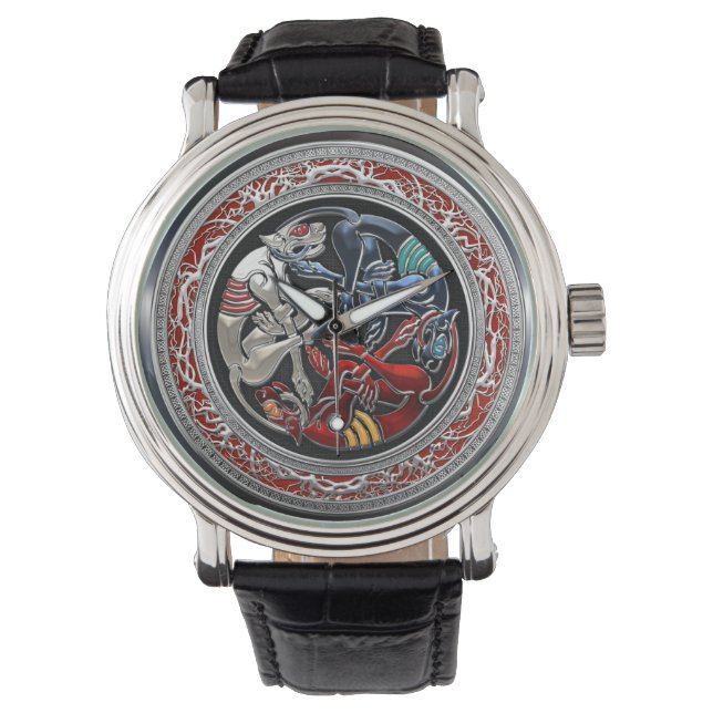 [400] Keltische Schätze - Drei Hunde auf Silber Armbanduhr (Vorderseite)