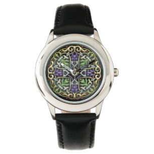 [400] Keltisches Kreuz [Gold mit schwarzem Email] Armbanduhr
