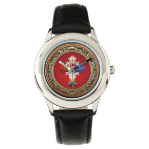 [400] Rosiges Kreuz (Rose Croix) auf Rot u. Gold Armbanduhr