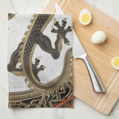 [400] Schwarzer und Gold Heiliger Ostdrache Geschirrtuch (Viertel Falte)