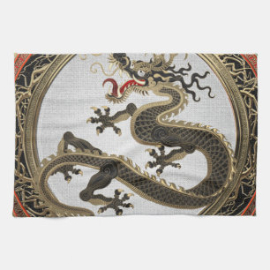[400] Schwarzer und Gold Heiliger Ostdrache Geschirrtuch