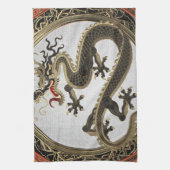 [400] Schwarzer und Gold Heiliger Ostdrache Geschirrtuch (Vertikal)