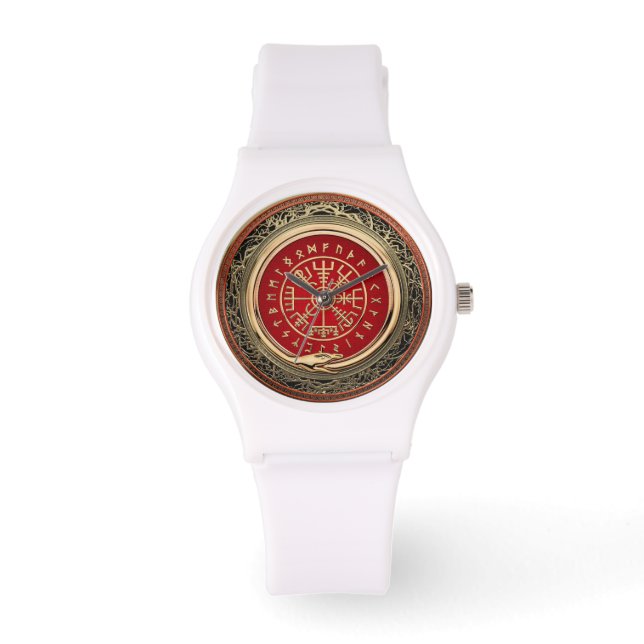 [400] Vegvisir - Viking Gold Magic Runic Compass Armbanduhr (Vorderseite)