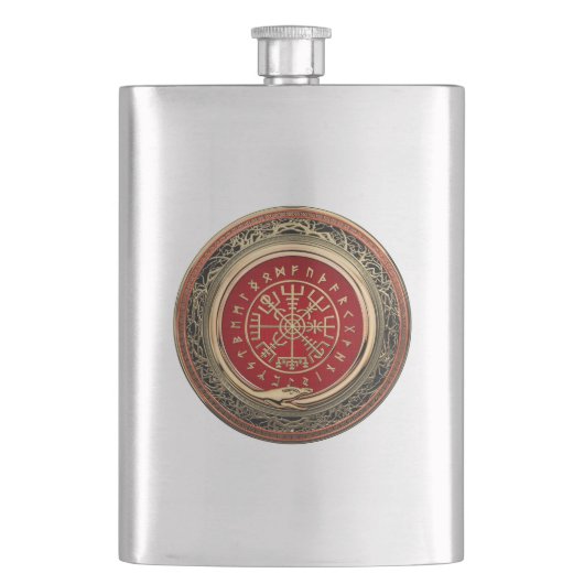 [400] Vegvisir - Viking Gold Magic Runic Compass Flachmann (Vorderseite)