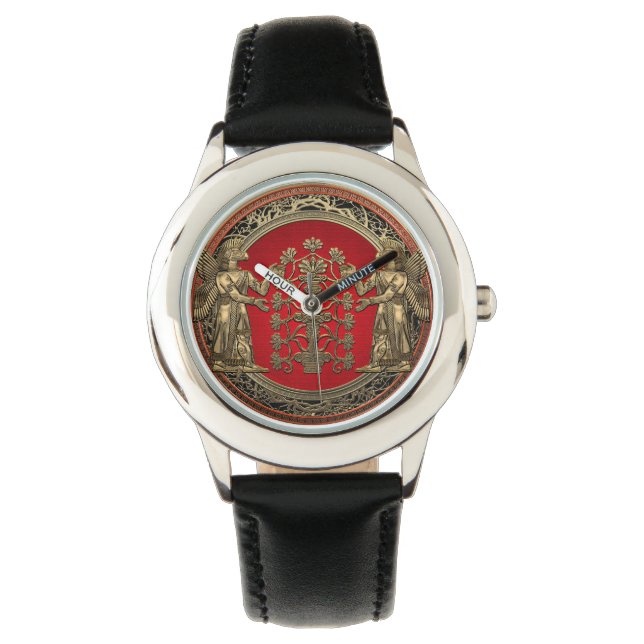 [400] Zwei goldene Ninurtas mit Baum des Lebens Armbanduhr (Vorderseite)