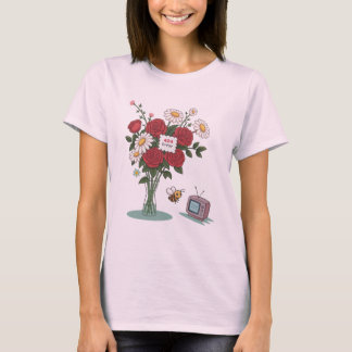 404 Bee Pixel Garden: Glitchy VHS Rose & Retro Di T-Shirt