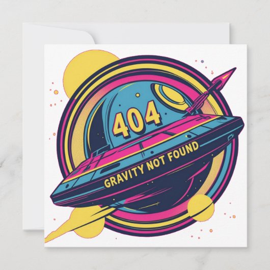 404 Gravity not found - Retro Space Pop Art Einladung (Vorderseite)