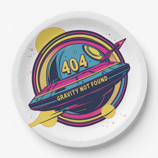 404 Gravity not found - Retro Space Pop Art Pappteller (Vorderseite)