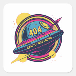 404 Gravity not found - Retro Space Pop Art Quadratischer Aufkleber
