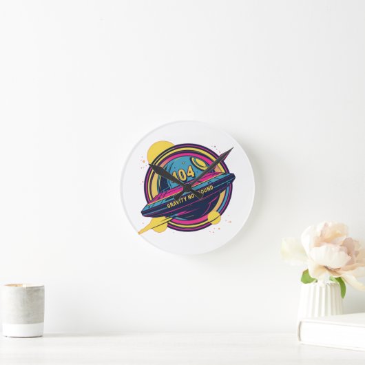 404 Gravity not found - Retro Space Pop Art Runde Wanduhr (Zuhause)