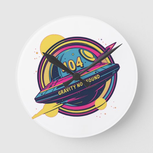 404 Gravity not found - Retro Space Pop Art Runde Wanduhr (Vorderseite)