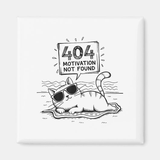 404 Motivation Not Found Funny Lazy Cat Humor Cat  Magnet (Vorne)