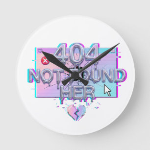 404 Nicht Gefunden Her Y2K Glitch Lustiger Trennun Runde Wanduhr