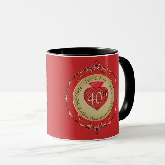 40./15. Ruby-Hochzeitstag Tasse (VorderseiteRechts)