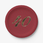 40 40 Jubiläum Ruby Gold Typografie Pappteller (Vorderseite)