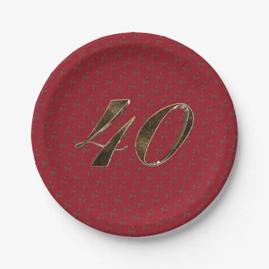 40 40 Jubiläum Ruby Gold Typografie Pappteller (Vorderseite)