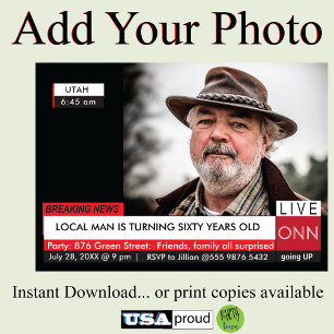 40. 50. 60. Geburtstag Mens Funny TV News Einladung