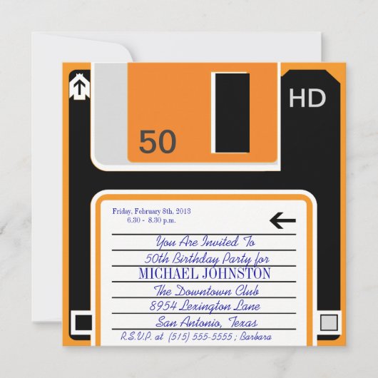 40.50,60 Jahre alte Retro-Floppy-Diskette Geburtst Einladung (Vorderseite)